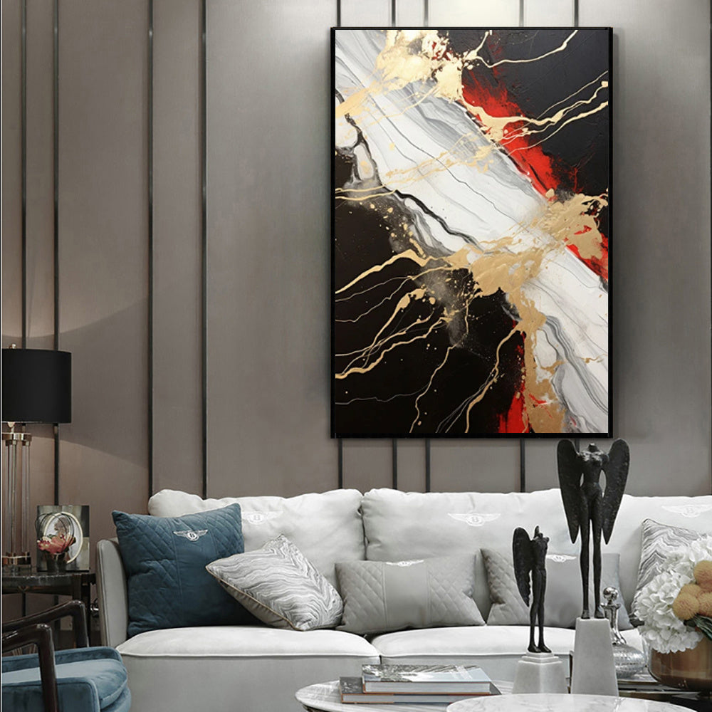Vintage Gold Black Red Abstract Handmade Oil Painting Original Decoration Living Room Contemporary Home Decor Wall Art