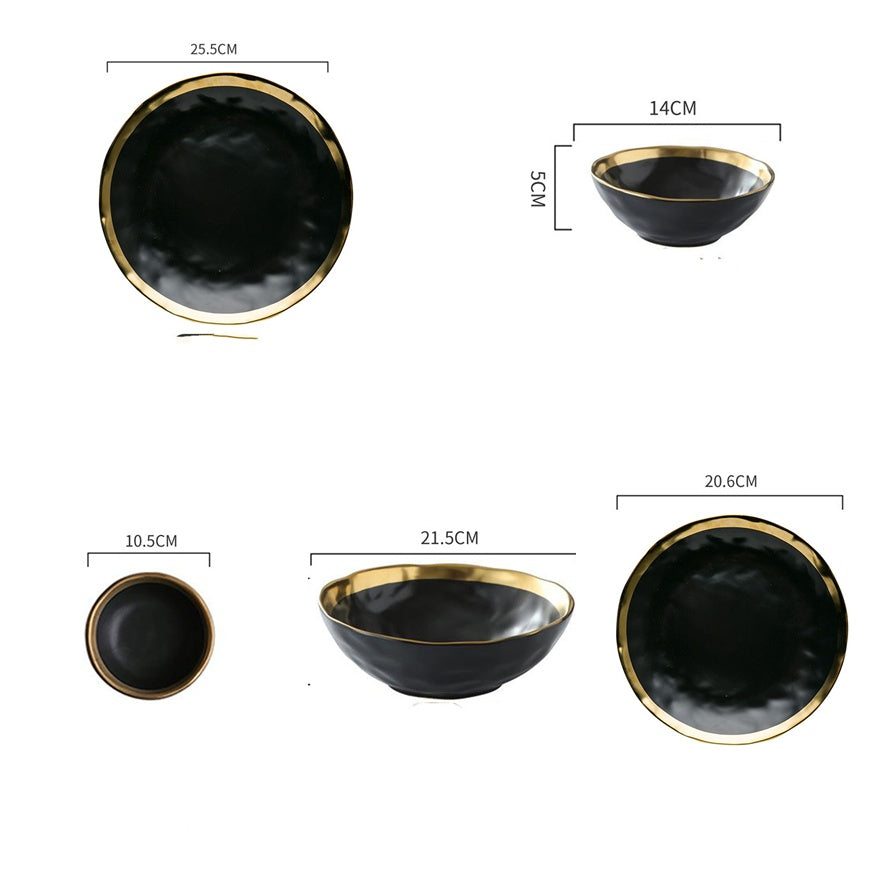 Plate Black And White Gold Ceramic Rice Noodle Bowl Small Dish