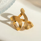 Antique 18K Gold Stainless Steel Thread Shaped Adjustable Ring