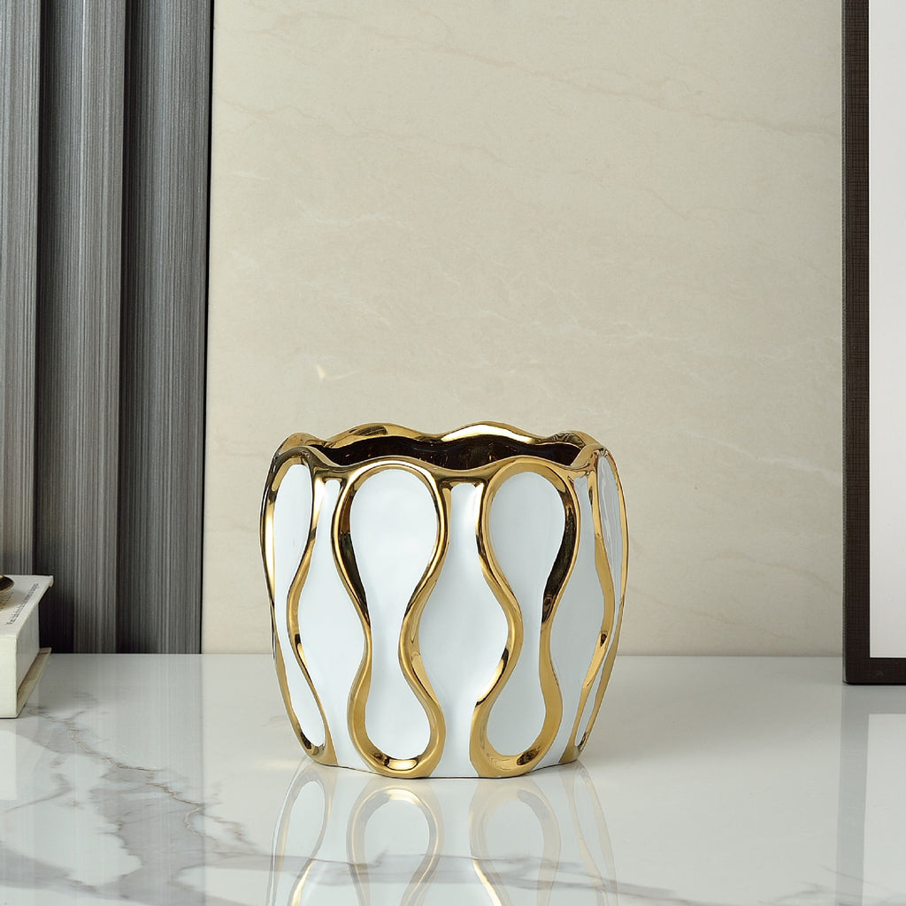 Simple Modern Black And White Gold Plated Ceramic Vase