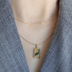 Au750 Gold Gold Bar Natural Diamond Pendant Necklace