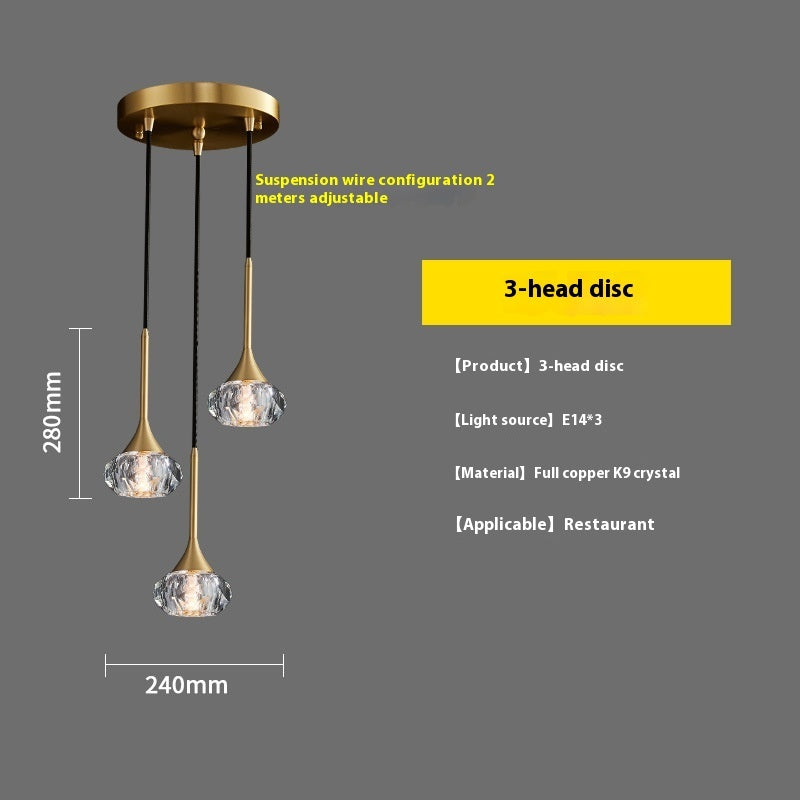 Copper Rotating Stairs Simple Modern Light Luxury Crystal Chandelier