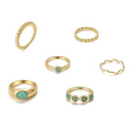 Boho Vintage Gold Geometric Emerald Statement Ring Set