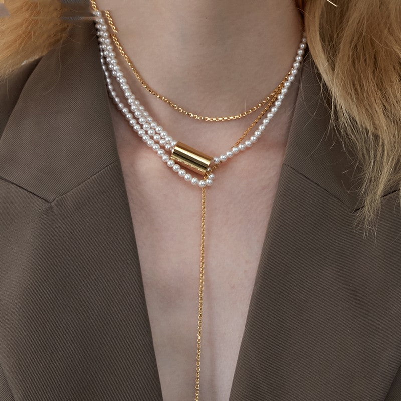 French Vintage Pearl Multi Layered Layered Necklace