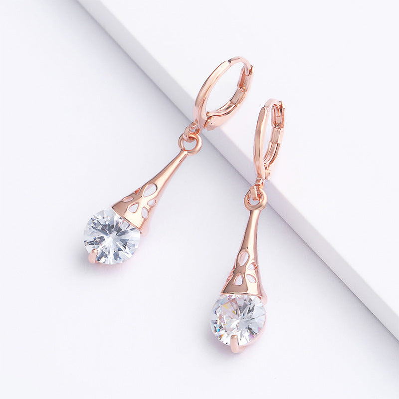Rose Gold Drop Earrings Copper Zircon