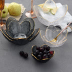 Nordic glass petal bowl with gold border