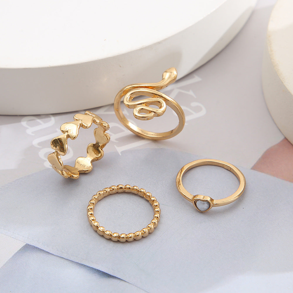 Boho Vintage Gold Geometric Emerald Statement Ring Set