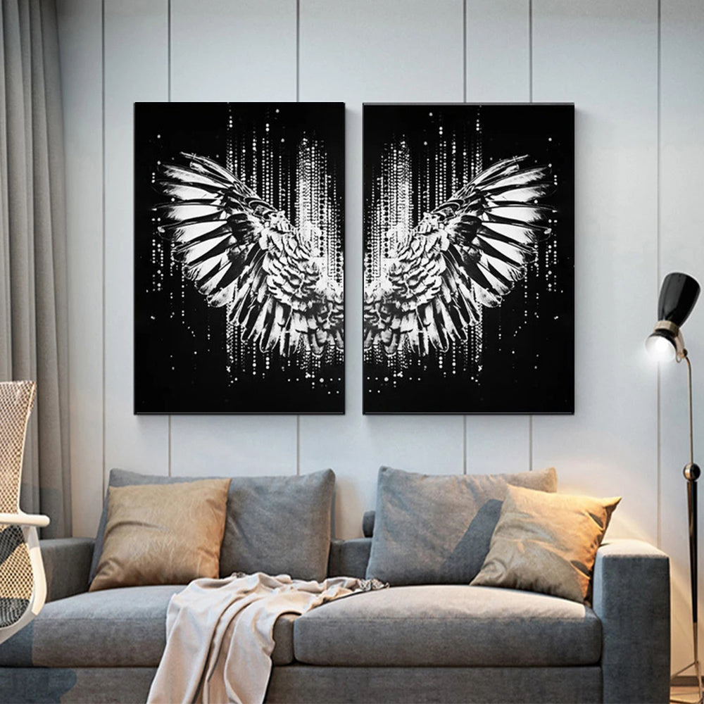 Black And Gold Angel Fine Wing Canvas Painting Wall Art Poster