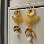 Cutout Gold Plated Moth Drop Earrings