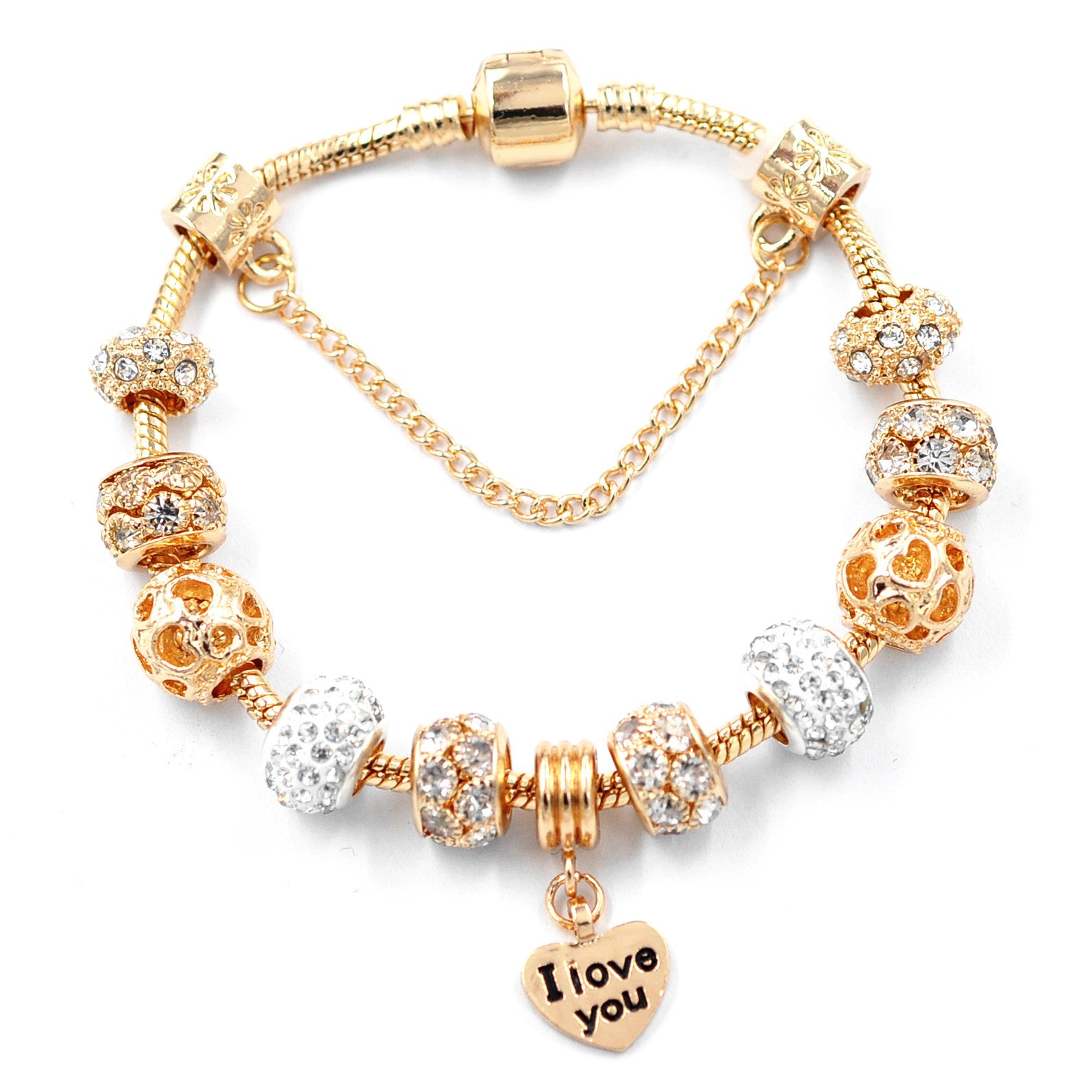 Gold Snake Chain Crystal Heart Bracelet