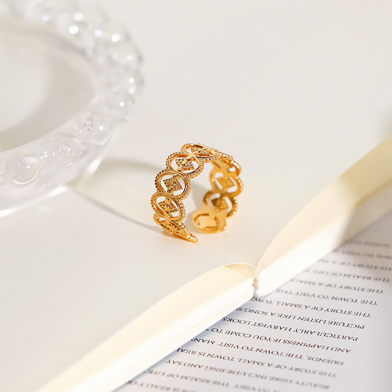 European And American 18K Gold Plating Pattern Pattern Adjustable Stainless Steel Ring