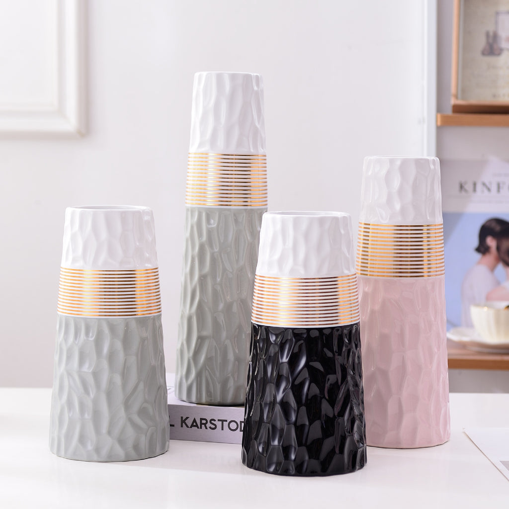 Nordic gold, white, black, pink and gray two-tone ceramic vase