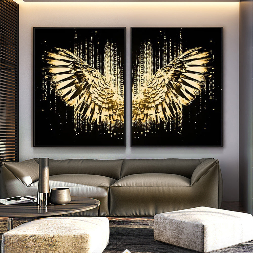 Black And Gold Angel Fine Wing Canvas Painting Wall Art Poster