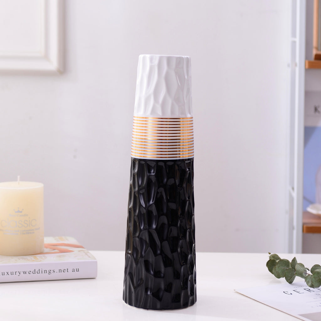 Nordic gold, white, black, pink and gray two-tone ceramic vase