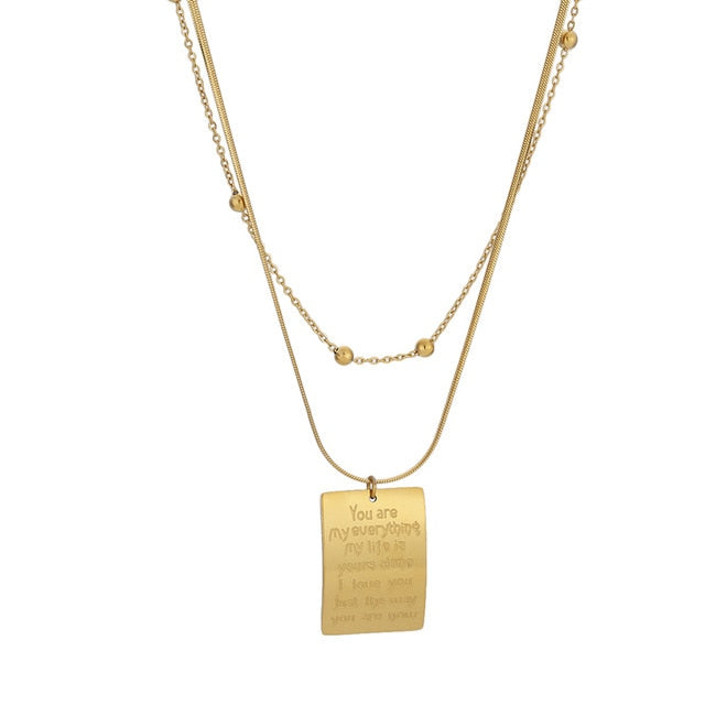 Gold Stainless Steel Pendant Necklace