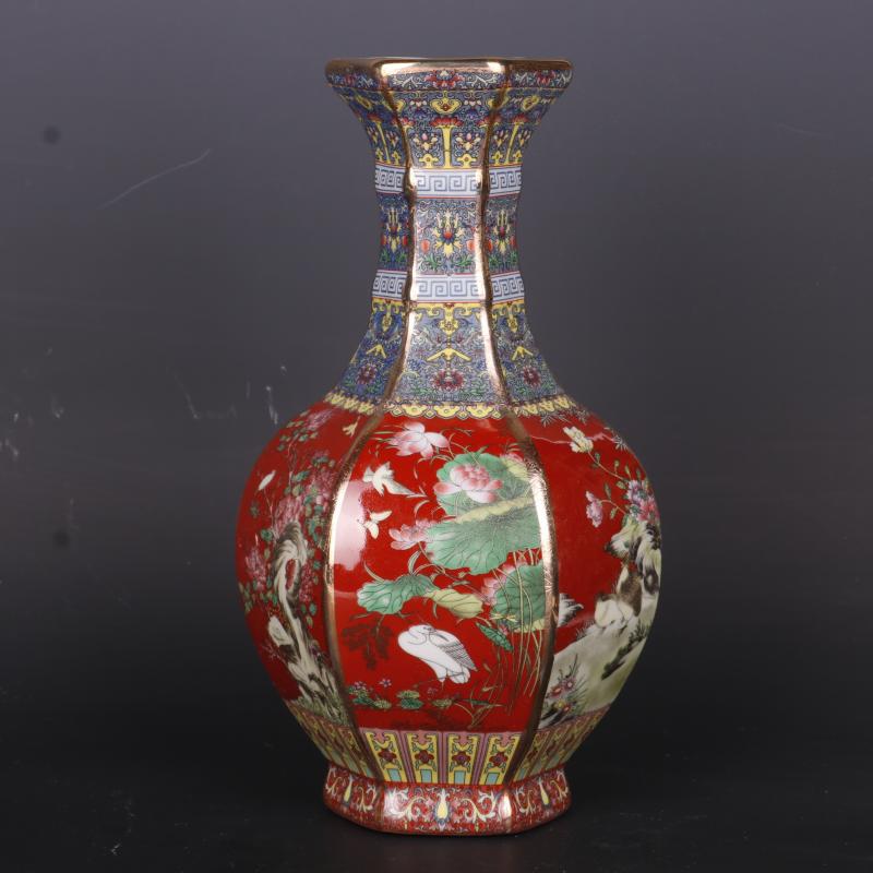 Gold-painted Enamel Colorful Flowers And Birds Home Chinese Antique Vase Ornaments