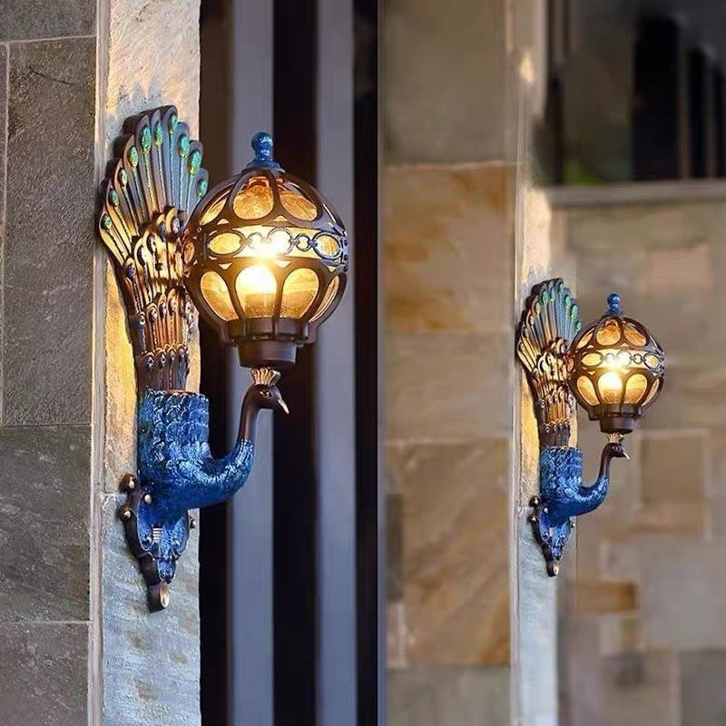 Retro Villa Gate Garden Peacock Outdoor Wall Lamp
