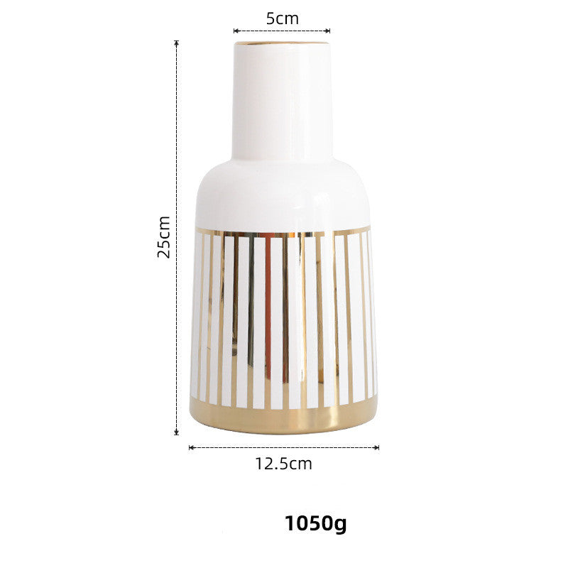 Gold-Plated Ceramic Vase Ornaments Golden Stripes Green Plant Hydroponic Flower Device