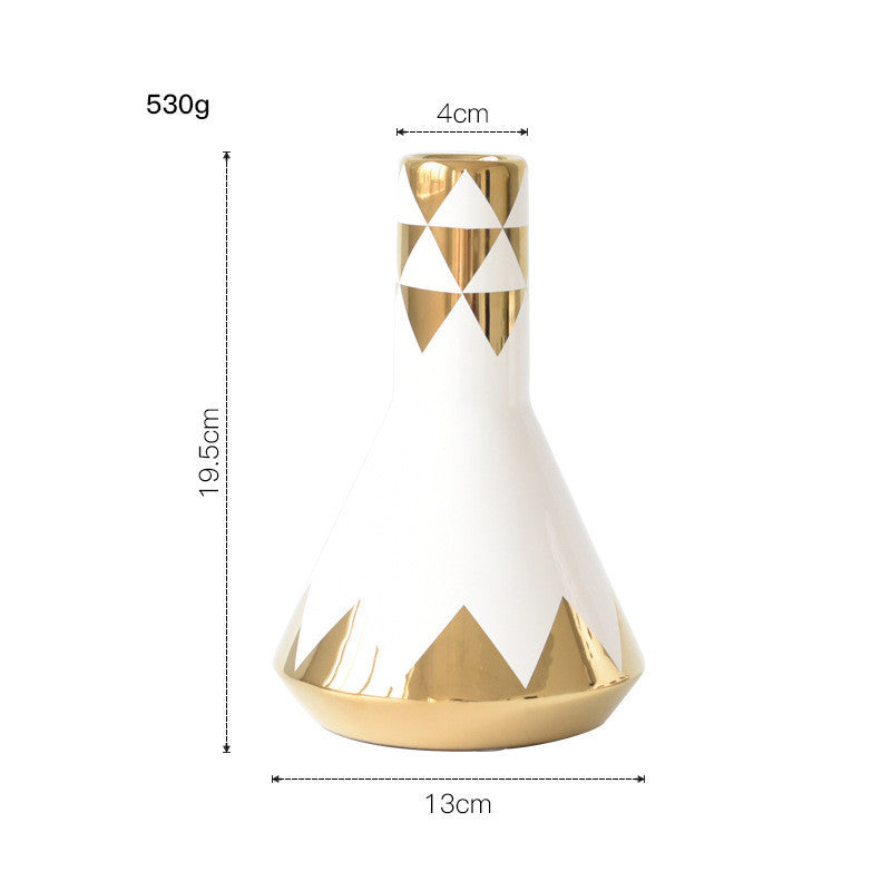 Gold-Plated Ceramic Vase Ornaments Golden Stripes Green Plant Hydroponic Flower Device