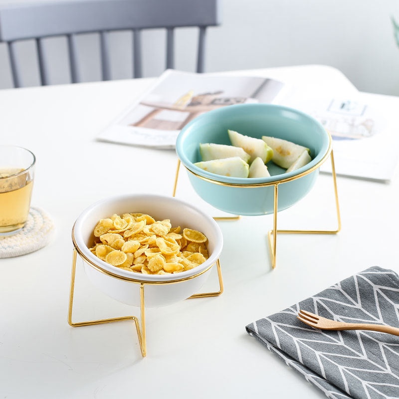 Creative Household Ceramic Pet Bowl With Gold Frame