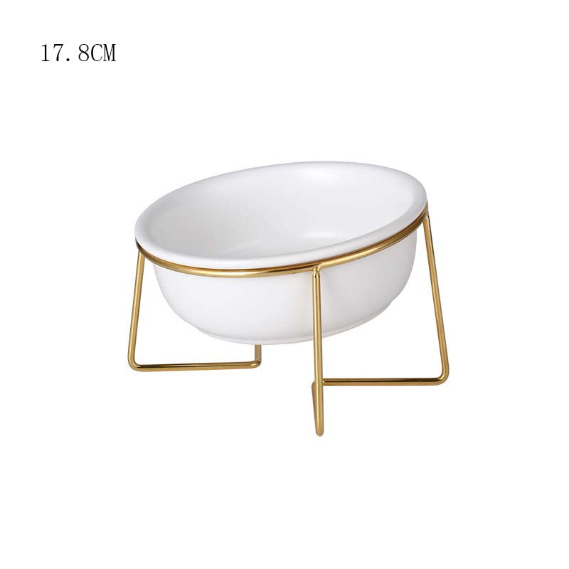 Creative Household Ceramic Pet Bowl With Gold Frame