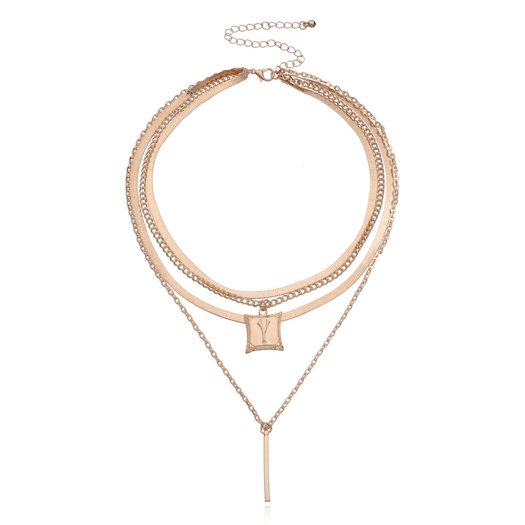 Vintage Bohemia Gold Coin letter Layered Chain Necklace For Women Shell Pearl Moon Long