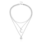 Vintage Bohemia Gold Coin letter Layered Chain Necklace For Women Shell Pearl Moon Long