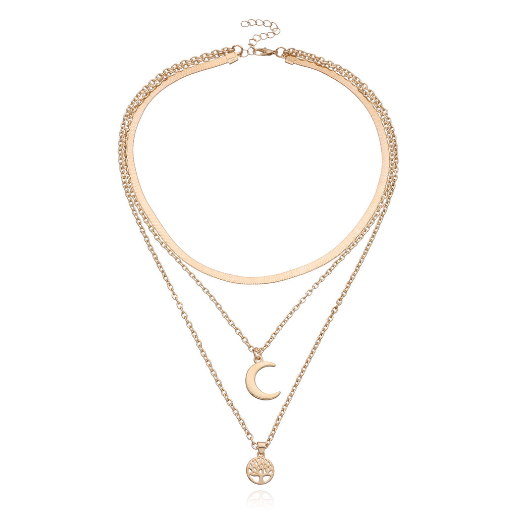 Vintage Bohemia Gold Coin letter Layered Chain Necklace For Women Shell Pearl Moon Long