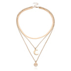 Vintage Bohemia Gold Coin letter Layered Chain Necklace For Women Shell Pearl Moon Long