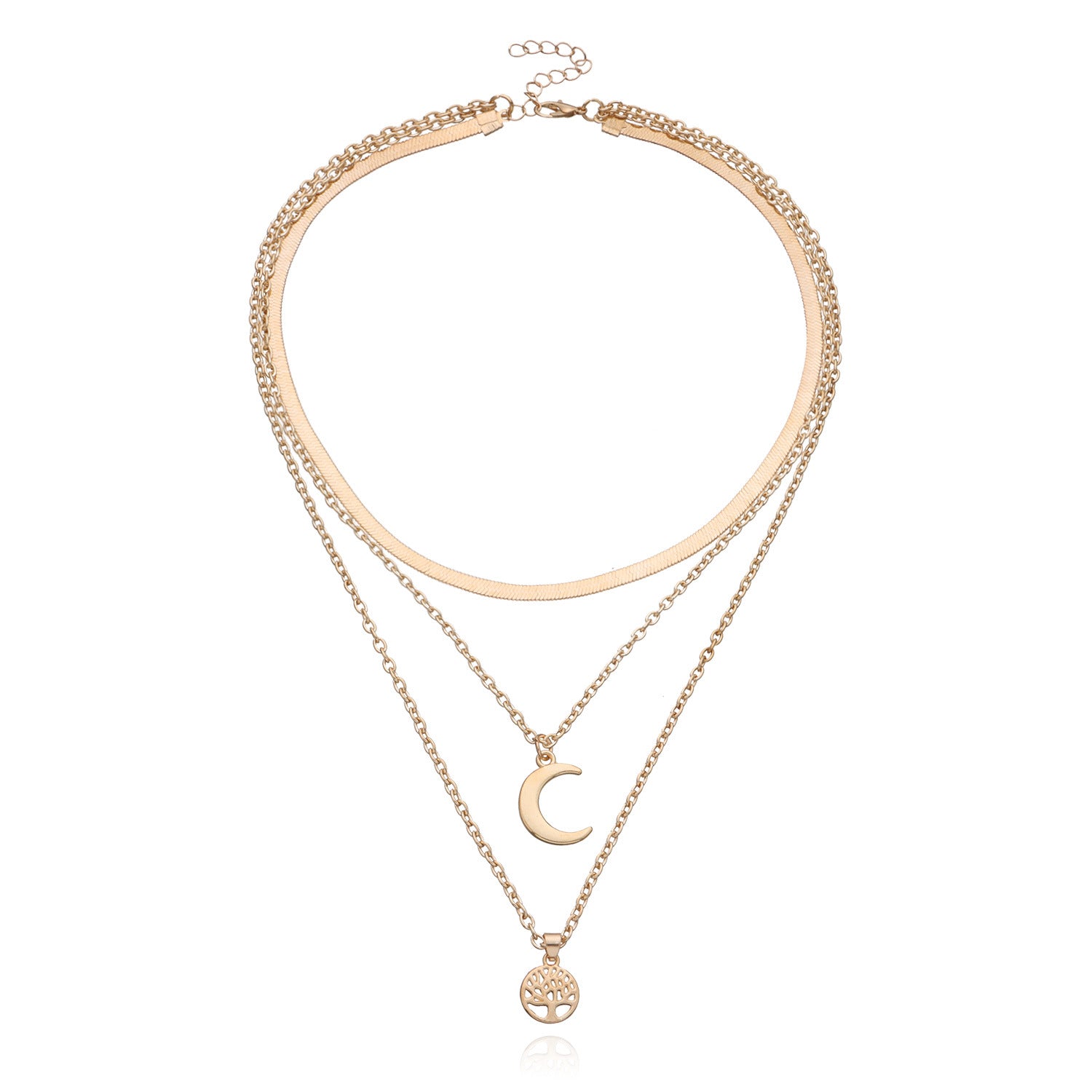 Vintage Bohemia Gold Coin letter Layered Chain Necklace For Women Shell Pearl Moon Long