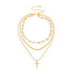 Vintage Bohemia Gold Coin letter Layered Chain Necklace For Women Shell Pearl Moon Long