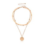 Vintage Bohemia Gold Coin letter Layered Chain Necklace For Women Shell Pearl Moon Long