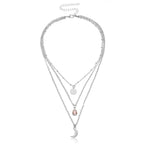 Vintage Bohemia Gold Coin letter Layered Chain Necklace For Women Shell Pearl Moon Long