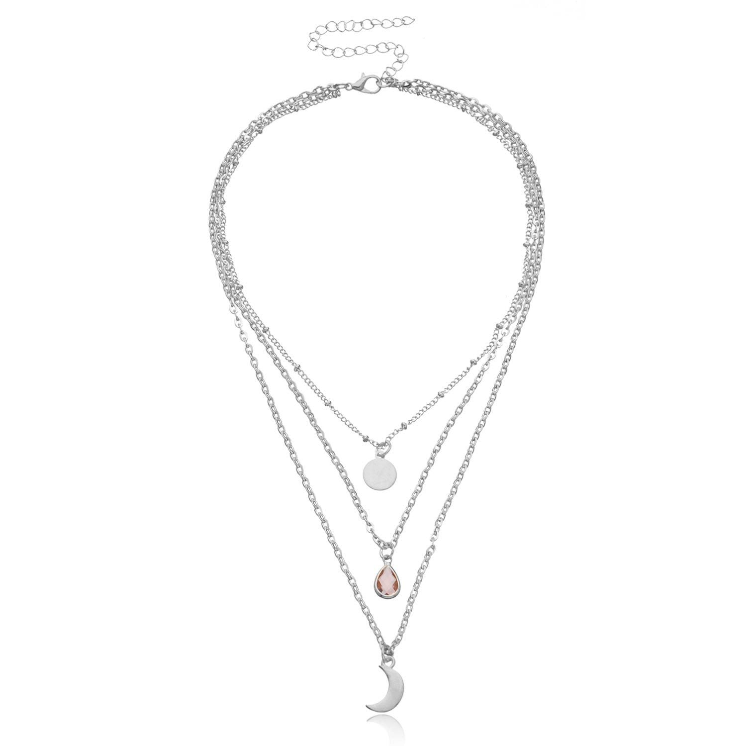 Vintage Bohemia Gold Coin letter Layered Chain Necklace For Women Shell Pearl Moon Long