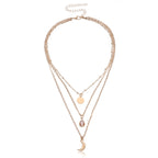 Vintage Bohemia Gold Coin letter Layered Chain Necklace For Women Shell Pearl Moon Long