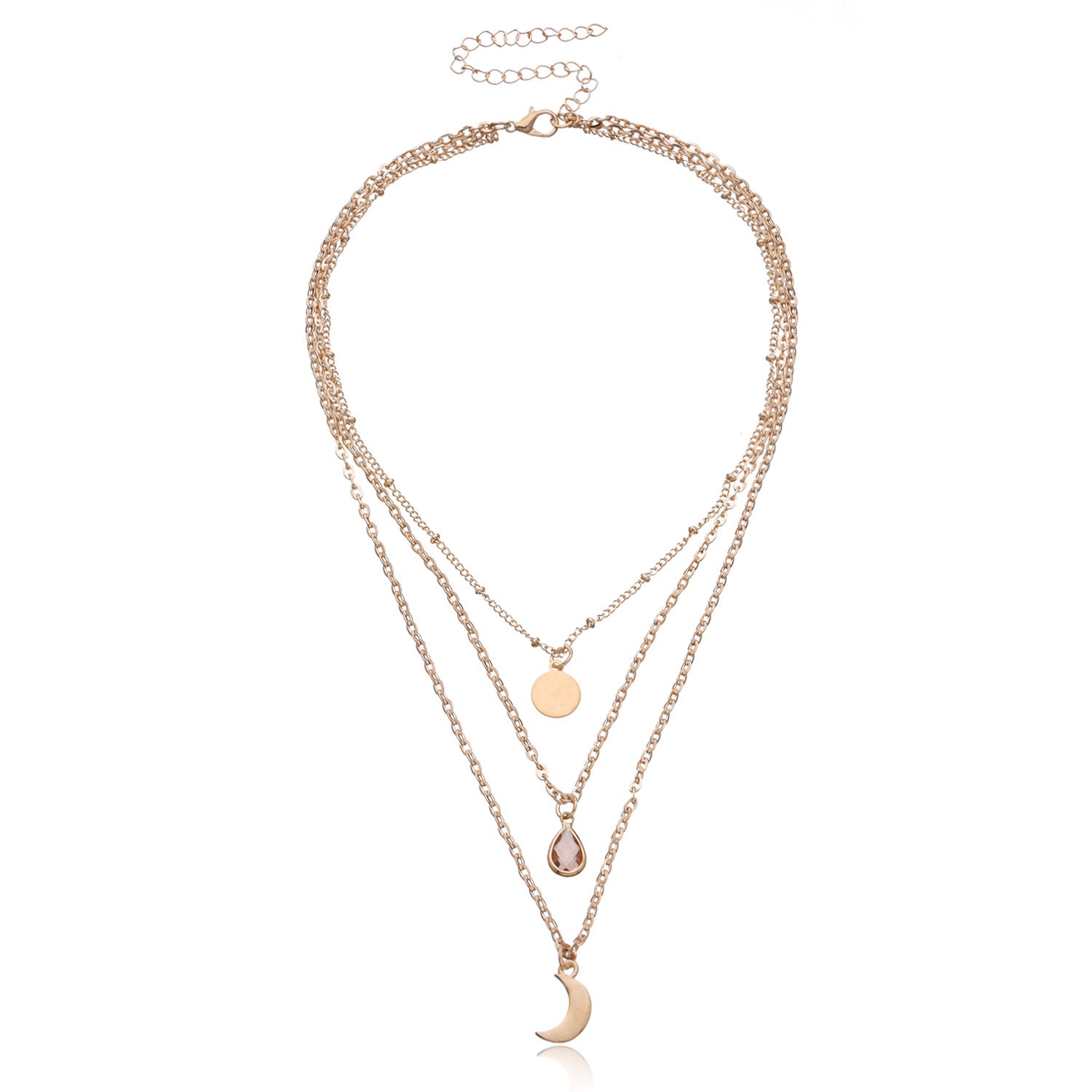 Vintage Bohemia Gold Coin letter Layered Chain Necklace For Women Shell Pearl Moon Long