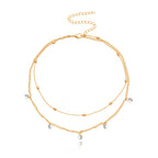 Vintage Bohemia Gold Coin letter Layered Chain Necklace For Women Shell Pearl Moon Long