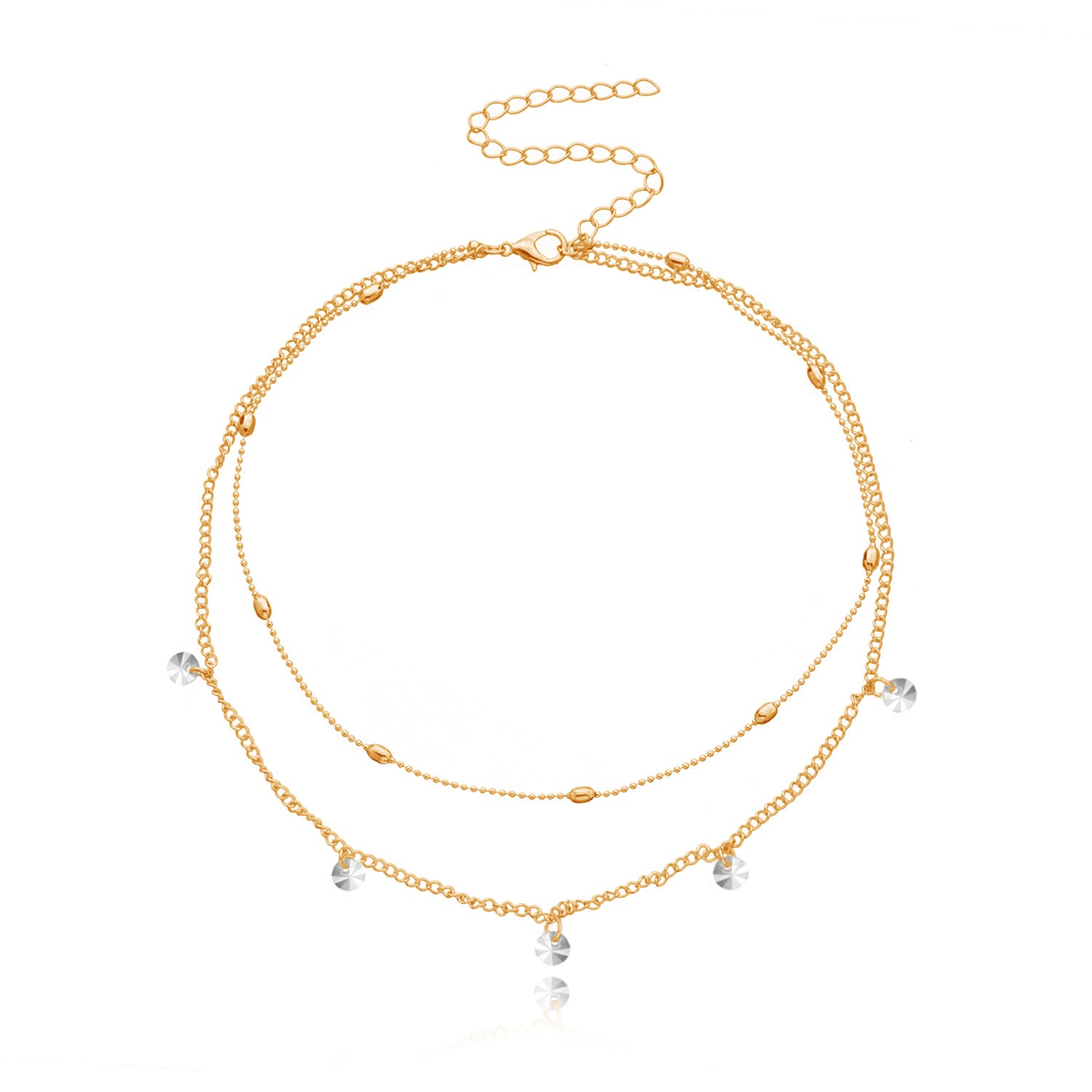 Vintage Bohemia Gold Coin letter Layered Chain Necklace For Women Shell Pearl Moon Long