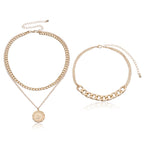 Vintage Bohemia Gold Coin letter Layered Chain Necklace For Women Shell Pearl Moon Long