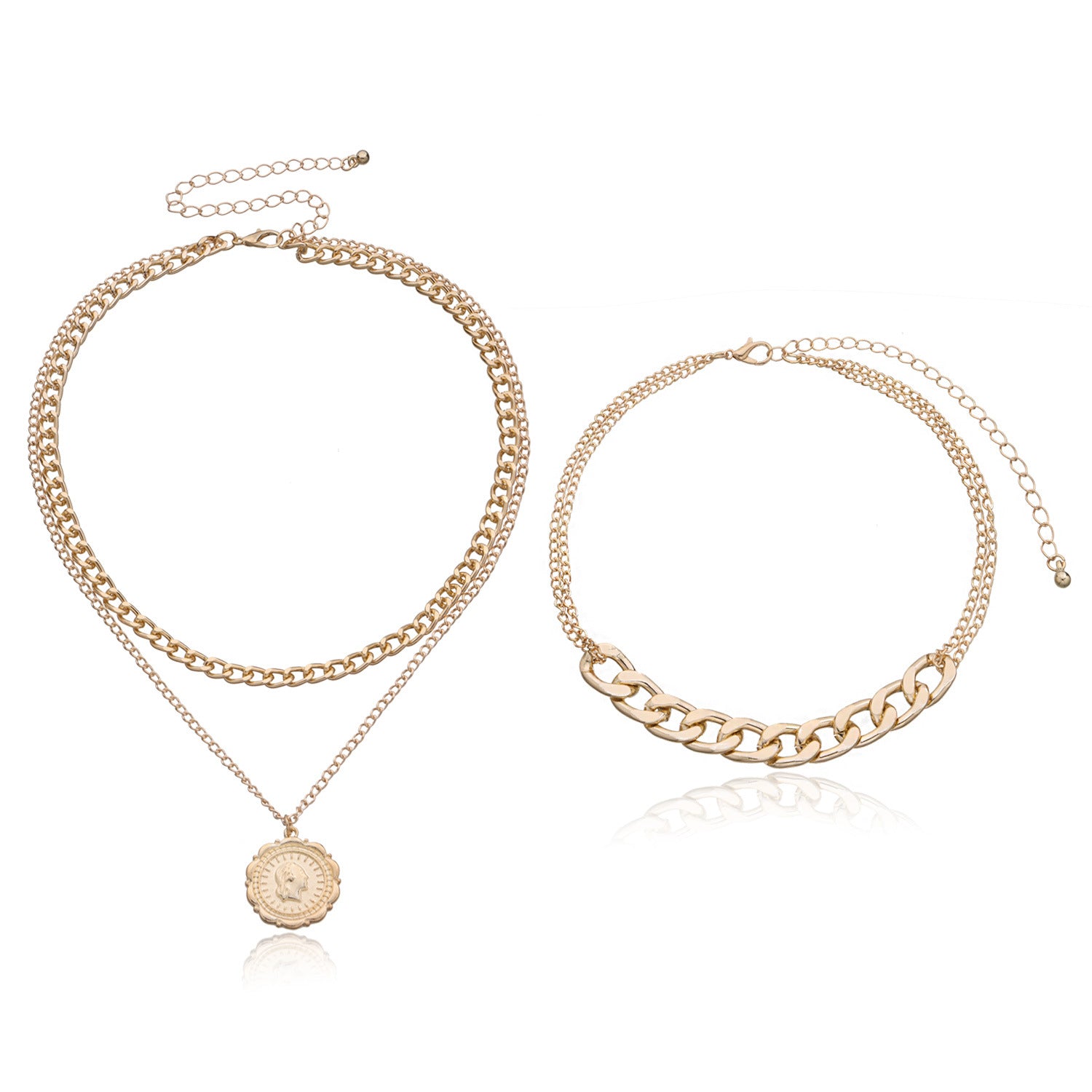 Vintage Bohemia Gold Coin letter Layered Chain Necklace For Women Shell Pearl Moon Long