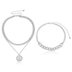 Vintage Bohemia Gold Coin letter Layered Chain Necklace For Women Shell Pearl Moon Long