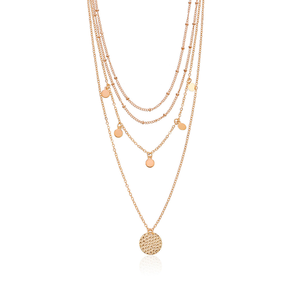 Vintage Bohemia Gold Coin letter Layered Chain Necklace For Women Shell Pearl Moon Long