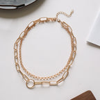 Vintage Bohemia Gold Coin letter Layered Chain Necklace For Women Shell Pearl Moon Long