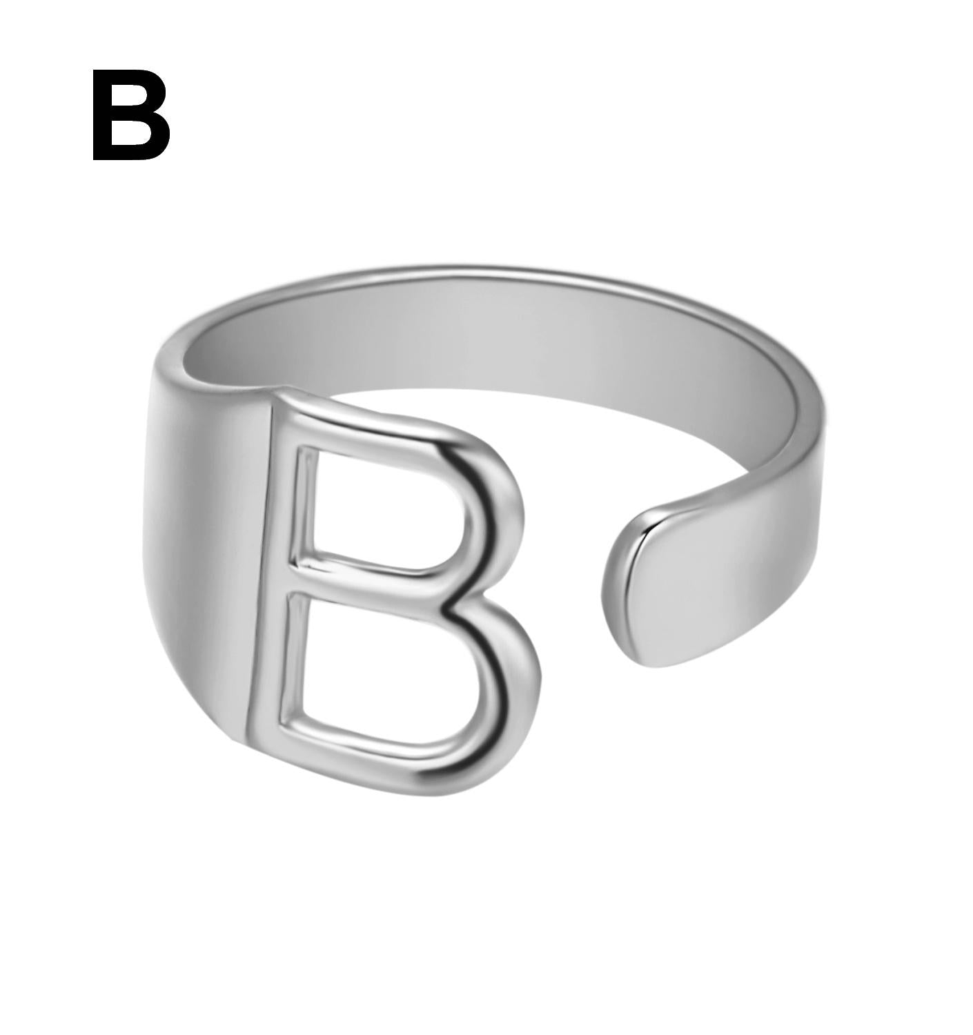 European And American A-Z Letter Ring Gold Metal Adjustable Open Ring Initials Name Letter Female Factory Direct Sales