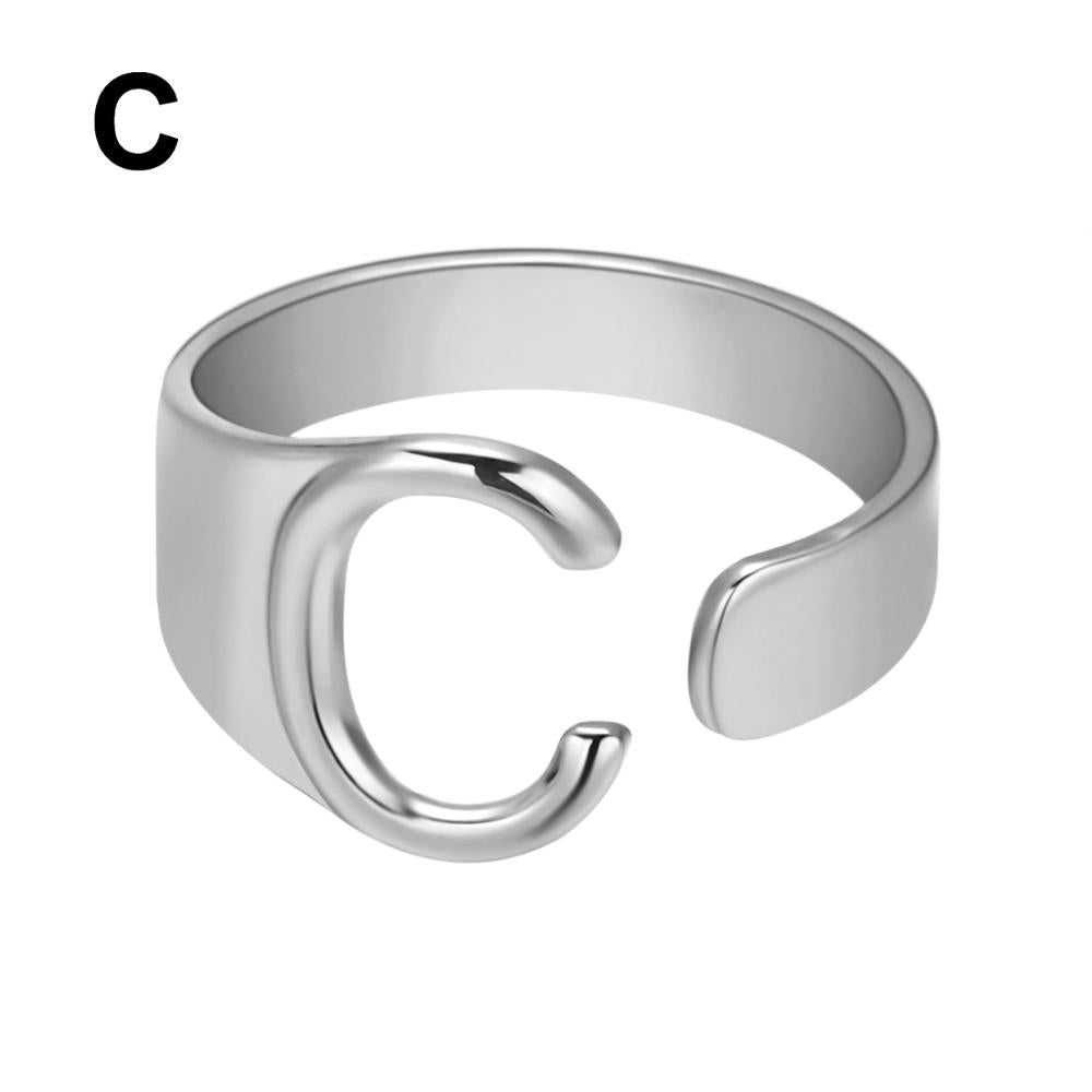 European And American A-Z Letter Ring Gold Metal Adjustable Open Ring Initials Name Letter Female Factory Direct Sales