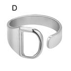 European And American A-Z Letter Ring Gold Metal Adjustable Open Ring Initials Name Letter Female Factory Direct Sales