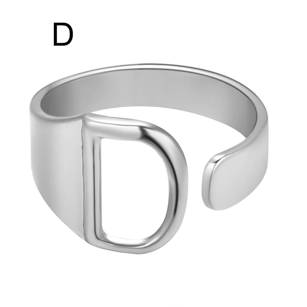 European And American A-Z Letter Ring Gold Metal Adjustable Open Ring Initials Name Letter Female Factory Direct Sales