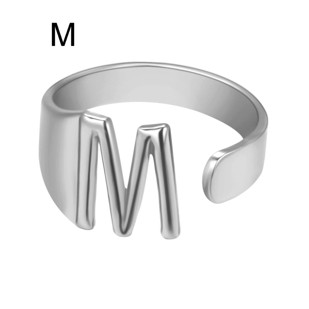 European And American A-Z Letter Ring Gold Metal Adjustable Open Ring Initials Name Letter Female Factory Direct Sales