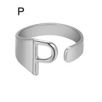 European And American A-Z Letter Ring Gold Metal Adjustable Open Ring Initials Name Letter Female Factory Direct Sales