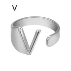 European And American A-Z Letter Ring Gold Metal Adjustable Open Ring Initials Name Letter Female Factory Direct Sales